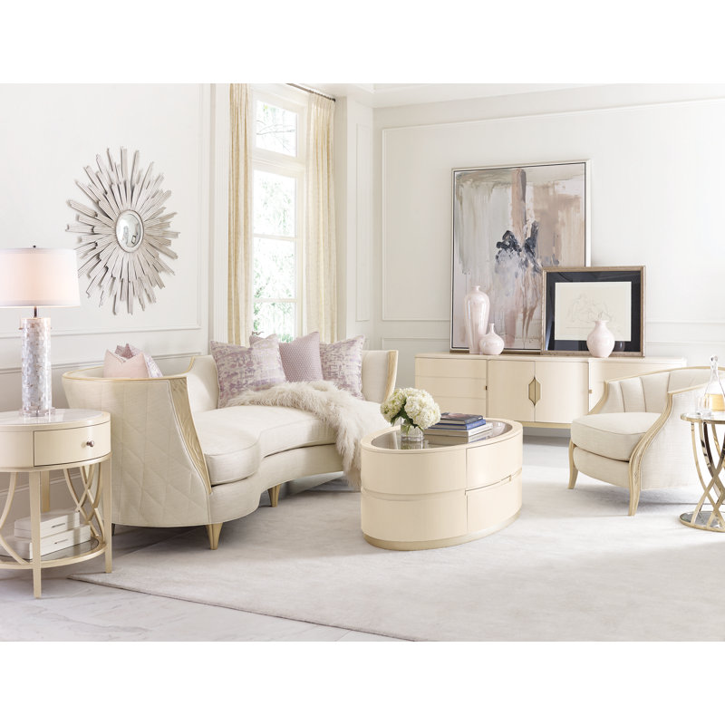 Adela 105'' Cream Velvet Upholstered Sofa with Flared Arms