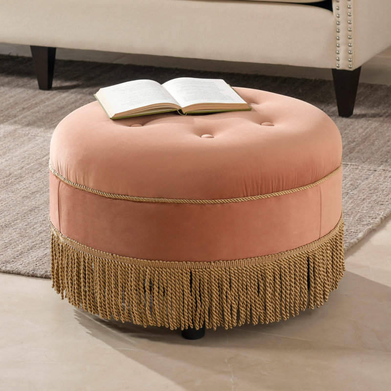 Neptune Upholstered Ottoman, Peach Orange Velvet