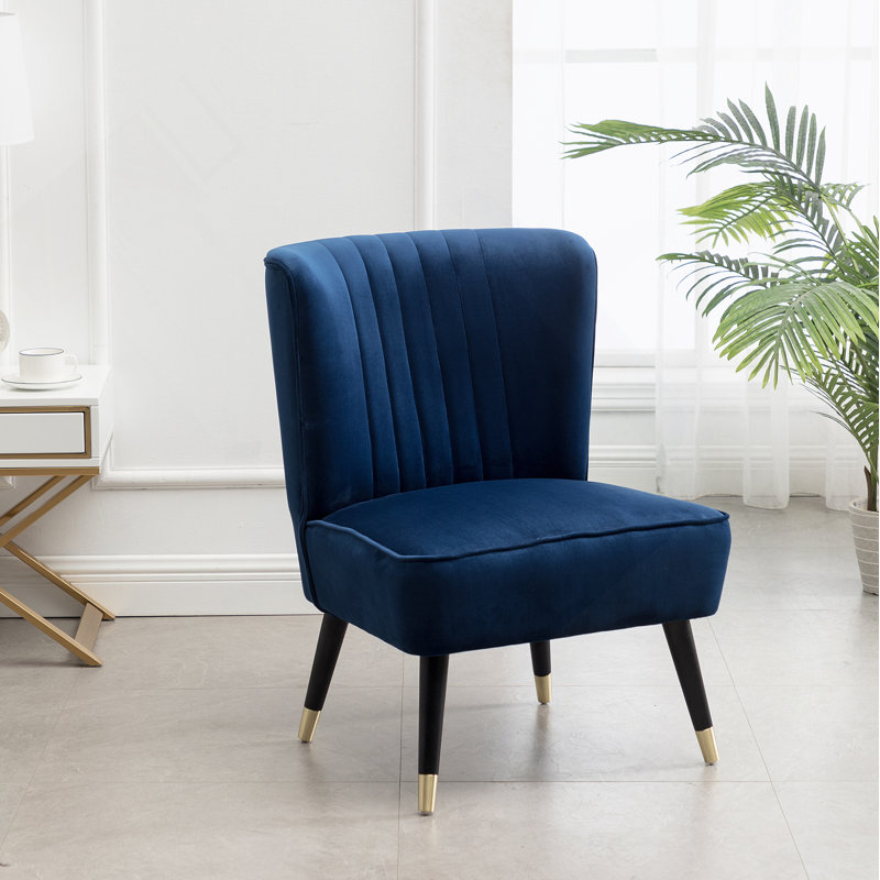 Fauteuil d'appoint contemporain en velours, bleu, Bleu