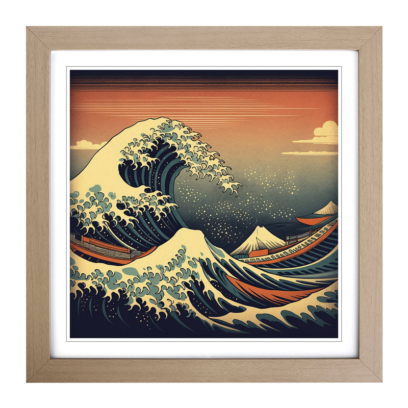 Japanese Wave Retro Art - Framed Print, Oak
