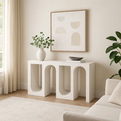 Console rectangulaire avec base ondulée, bois blanc 54 pouces