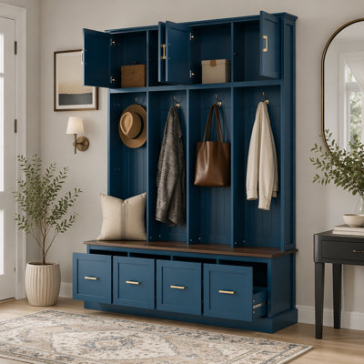 Farmhouse Hall Tree with Cabinets and Drawers