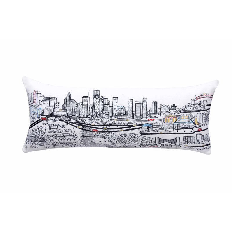 Coussin lombaire noir Houston Nighttime Skyline, Crème