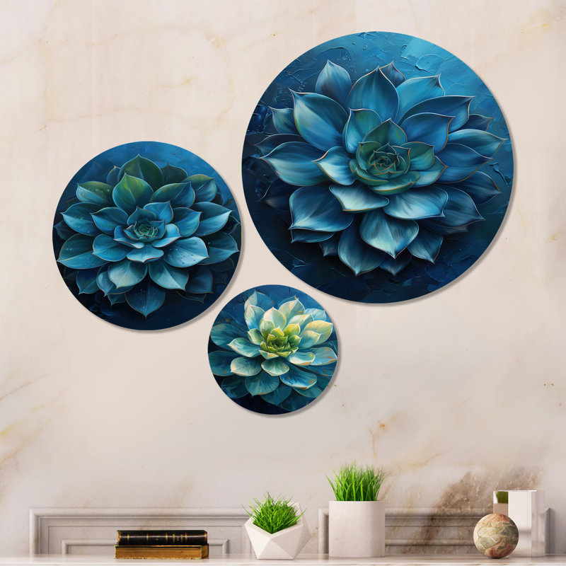 «Green Succulent Blooming Dream I - Succulent», ensemble de 3 reproductions d'art murales