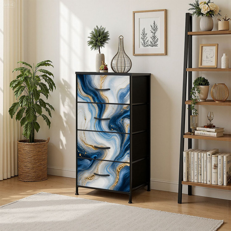 Commode à 4 tiroirs avec tiroirs en tissu