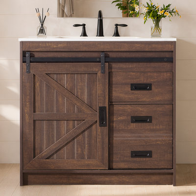 Chimira 36" Farmhouse Single Sink Bathroom Vanity, Brown