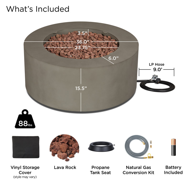Aegean 36" Round Steel Propane or Natural Gas Fire Pit Table by Real Flame, Gray