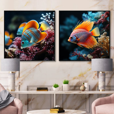 Beautiful Blue And Orange Butterflyfish I - Animals Fish Square Collage Set Of 2