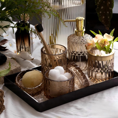 6PCS Bathroom Clear Glass Accessories Set,Brown