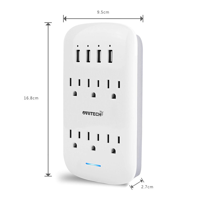 6 Outlet Extender with 4 USB Charging Ports(4.2A Total),Wall Mount Outlet Plugs 900 Joules