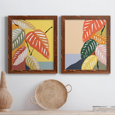 Plante tropicale I - ensemble de 2 peintures sur toile encadrées