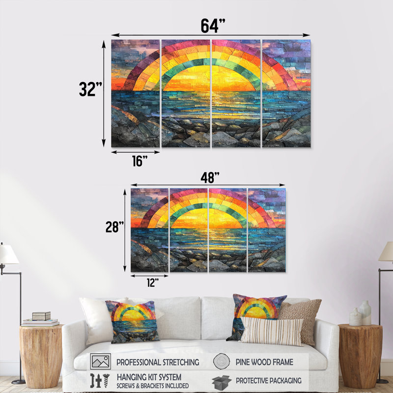 Arc-en-ciel côtier sur le rivage rocheux - - Décoration murale arc-en-ciel - - Art mural traditionnel Tradi, 4