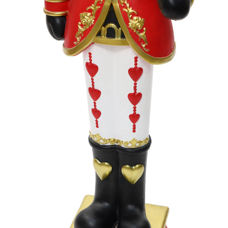 Statue de soldat Casse-Noisette romantique de 1,20 m tenant des cœurs rouges, décoration de Noël pré-illuminée en oxyde de magnésium