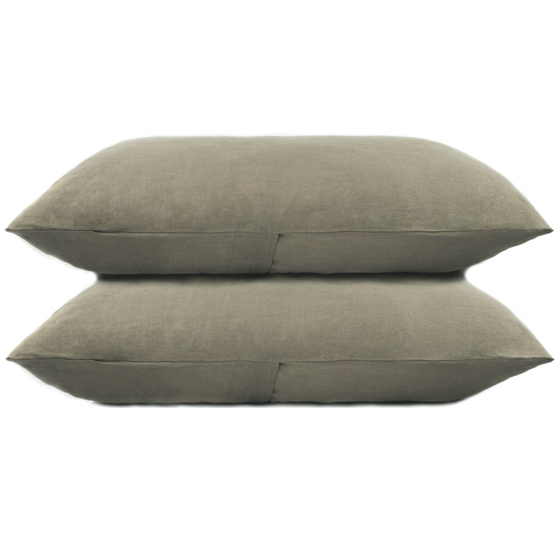 100% French Linen Pillowcase Set, Moss, Standard Pillowcase