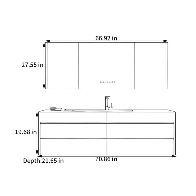 Armoire de salle de bain crème, H 19,68 po x l 70,86 po x P 21,65 po, Blanc