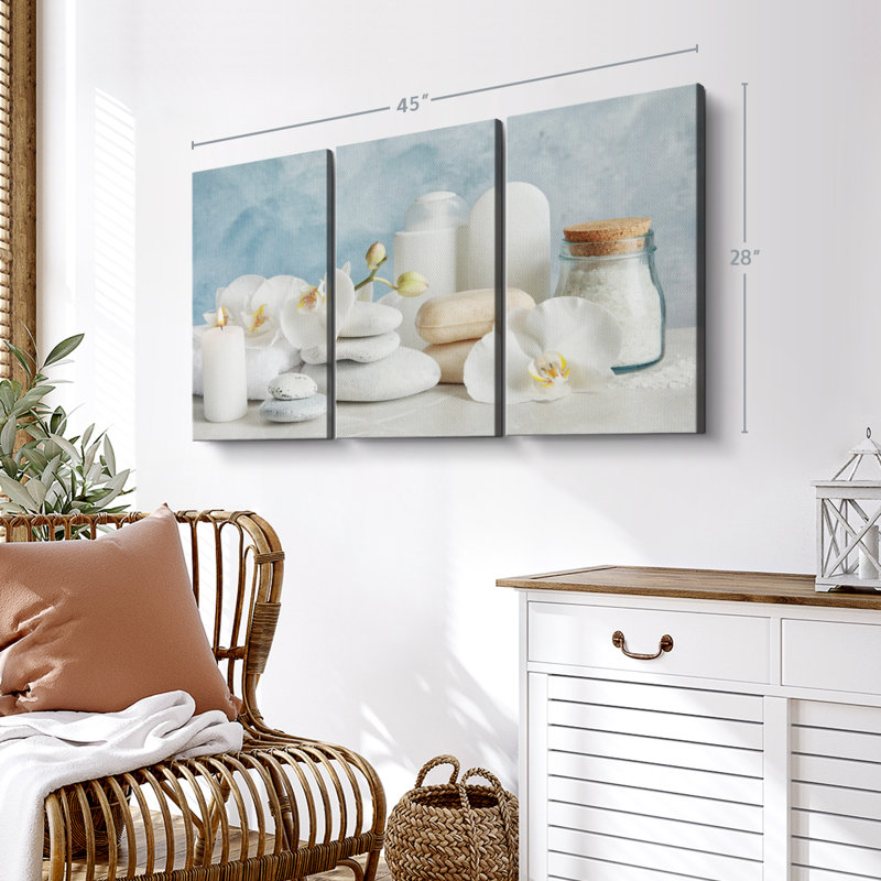" White Spa Essentials " 3 Piece Art Print, 28" H x 45" W x 1.25" D