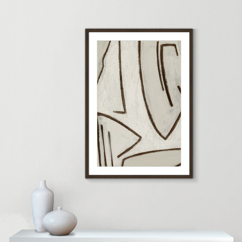 Dessin au trait - Peinture encadrée, L 25,5 po x H 35,5 po, Encadrement beige