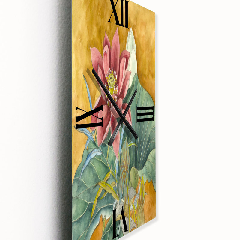Impression rétro de lotus rose - horloge murale traditionnelle, Grand