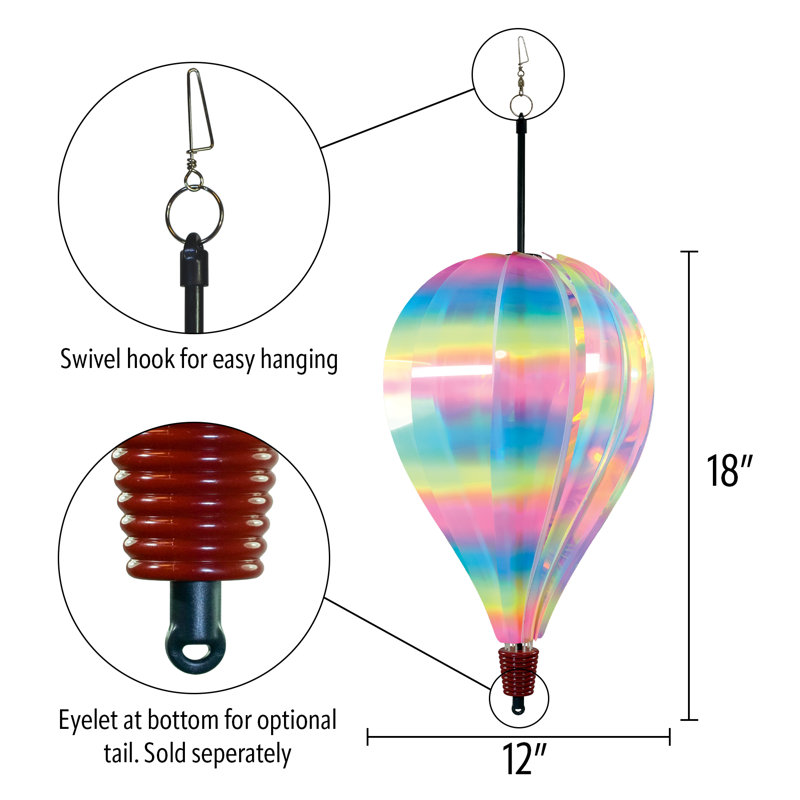 Rainbow Iridescent Mylar Hot Air Balloon Wind Spinner