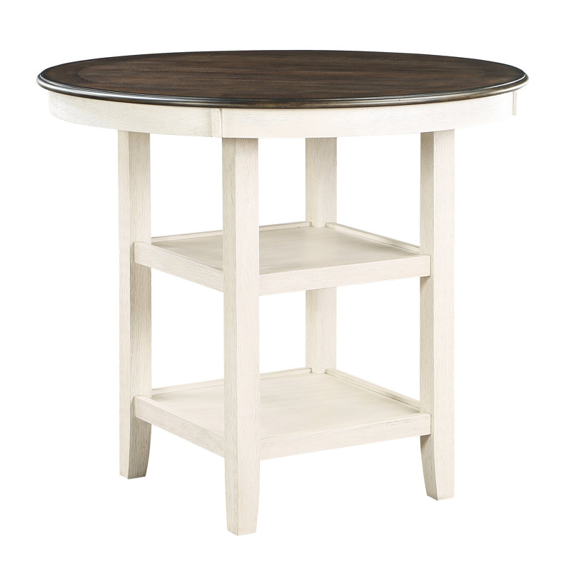 Table transitionnelle à hauteur de comptoir, brun et blanc antique, 2 tablettes de présentation, placage de bois d'ingénierie, salle à manger pour 4 sièges blancs et 4, meubles de pièce