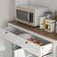 Armoire de cuisine avec 5 portes, 2 tiroirs, tablettes réglables, support à micro-ondes, blanc pour le garage, salle de rangement H 72,57 po, maison