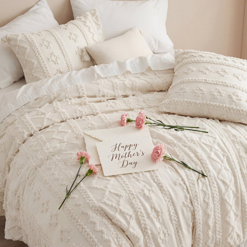 Ensemble d'édredon pour lit simple capitonné Boho - 2 pièces Beige Shabby Bedding, Beige, Lit simple