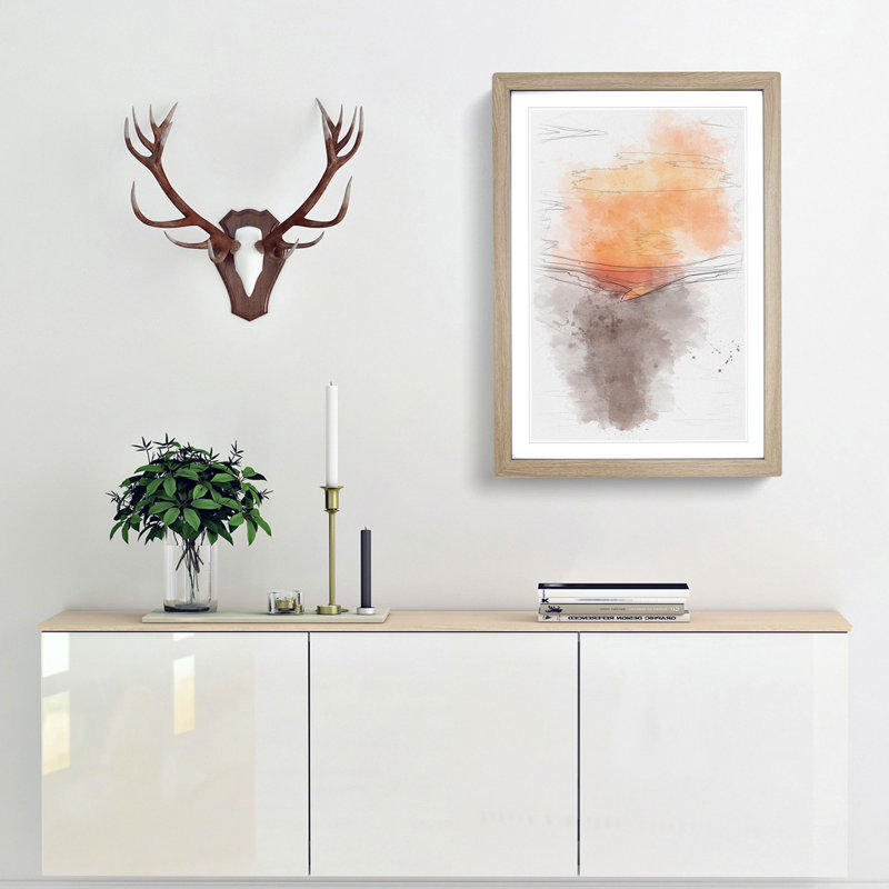Orange Sunset Abstract Framed Print, 45cm H x 33cm W x 2cm D, Oak Framed