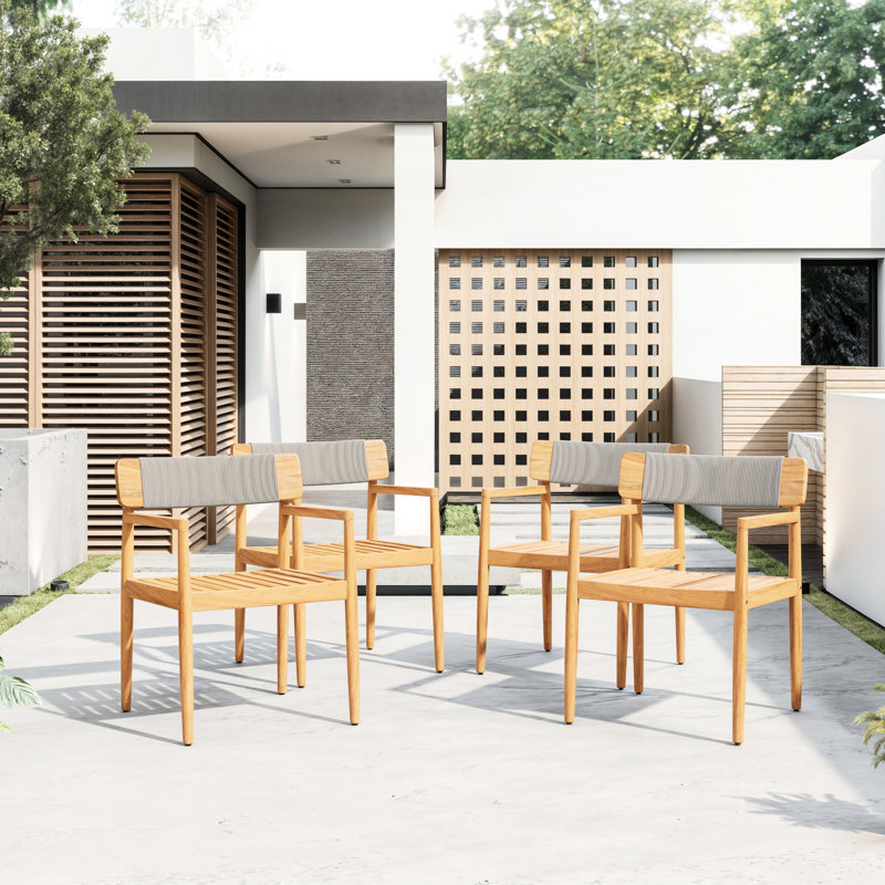 4 chaises de patio en bois à finition grise avec corde à l'épreuve des intempéries Conception confortable nécessitant peu d'entretien