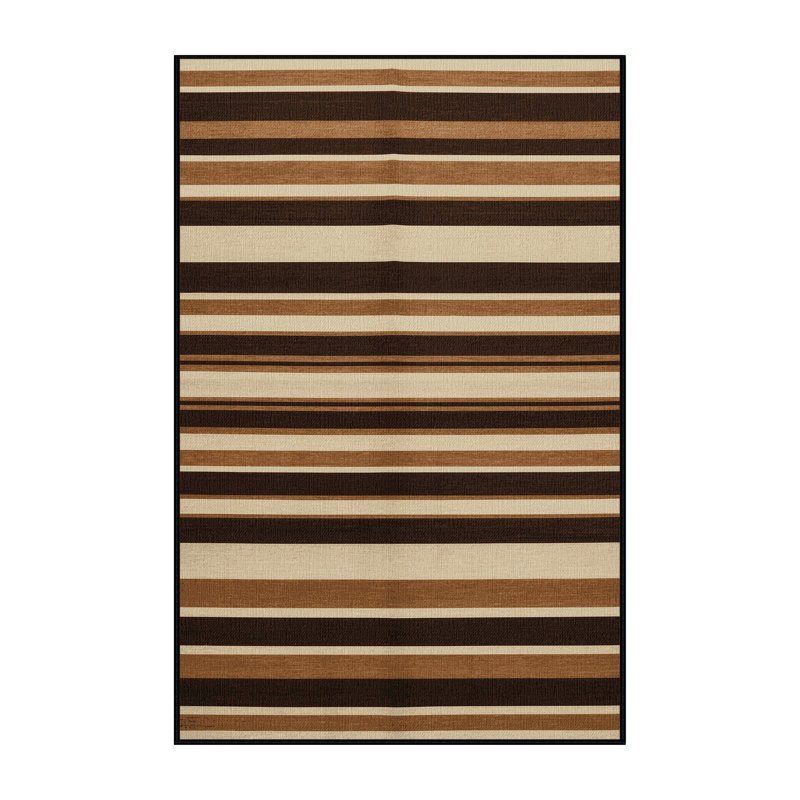 Washable Warm Brown Cream Striped Area Rug, Runner 2' x 4'