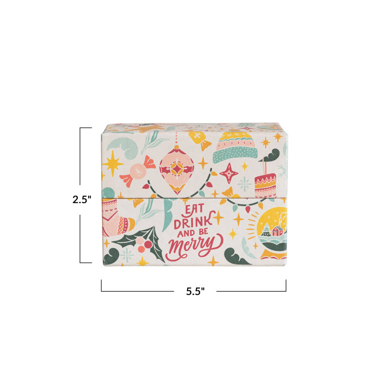 Handmade Recycled Paper Recipe Box with 36 Recipe Cards "Eat Drink and Be Merry" 7 Pieces
