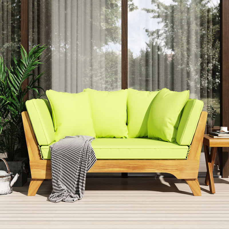 Lit de jour en bois avec ceinture et siège - l 64,13 po x H 26,77 po x P 31,22 po, Vert / teck