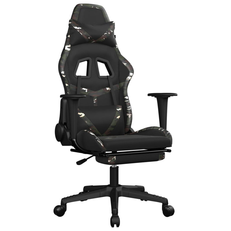 Fauteuil de jeu avec repose-pieds en similicuir, Noir / camouflage