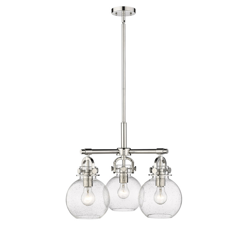 Luminaire suspendu sur tige 3 lumières Lantz, Bullé, Nickel poli