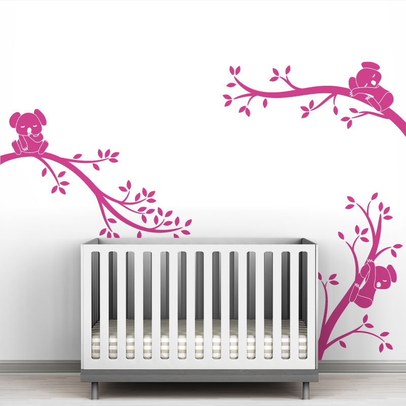 Décalcomanie murale branches monochrome tree branches Koala, Rose vif