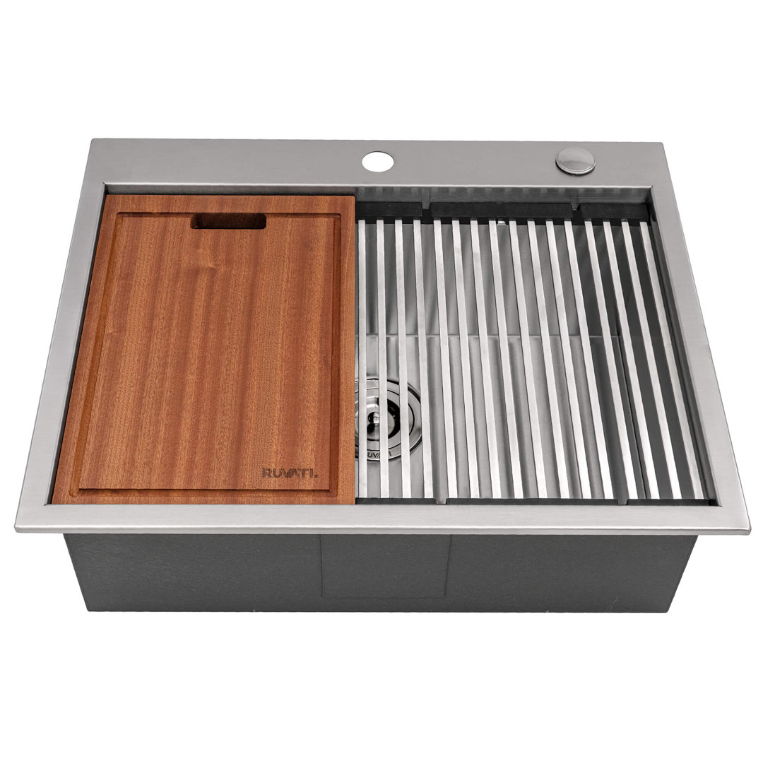 Ruvati 25 x 20 inch RV Workstation Drop-in Topmount Bar Prep Kitchen Sink 16 Gauge Stainless Steel Ruvati