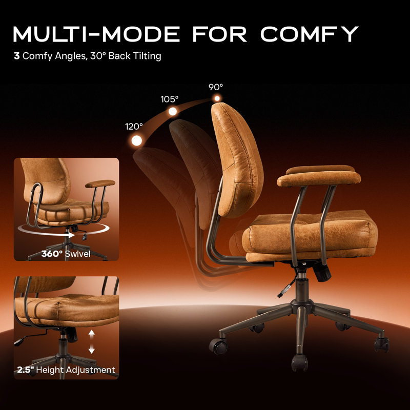 Albaugh Ergonomic Office Chair Swivel Task Chair with Adjustable Gas Lift, Light Brown