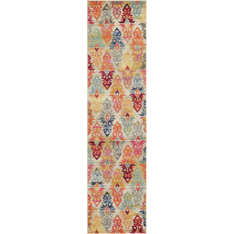 Tapis gris / orange / jaune tissé à la machine Lonniet, Tapis de couloir 2 pi 7 po x 10 pi