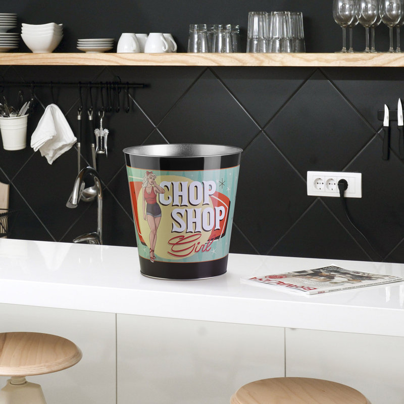 Retro Silver Metal Chop Shop Waste Basket