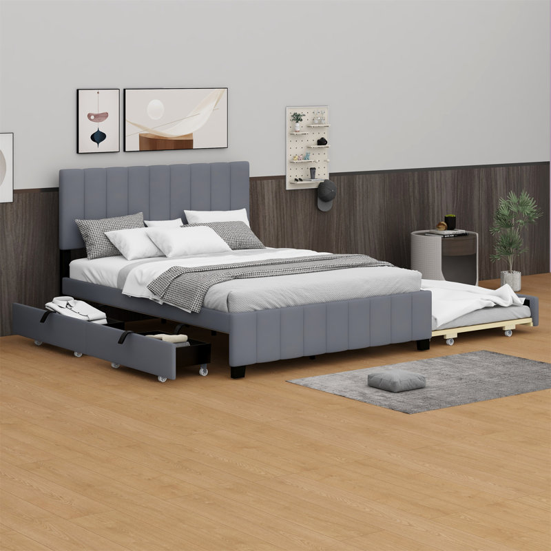 Upholstered Panel Storage Bed, Gray