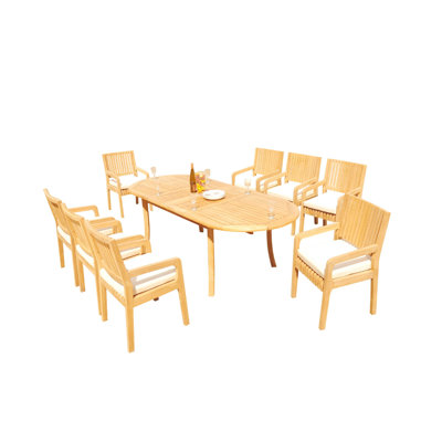 Mastin 8 - Person Teak Wood Patio Dining Set with Oval Table