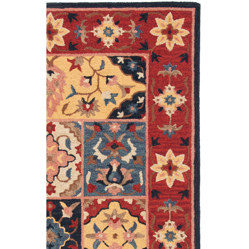 Hand Tufted Wool/Cotton/Latex Oriental Rug in Red/Gold, Runner 2'3" x 7'