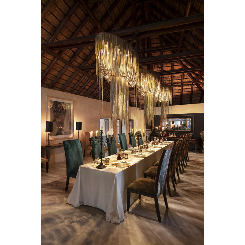 Leather Fringe Chandelier, 71" H x 63" W x 28" D, 8