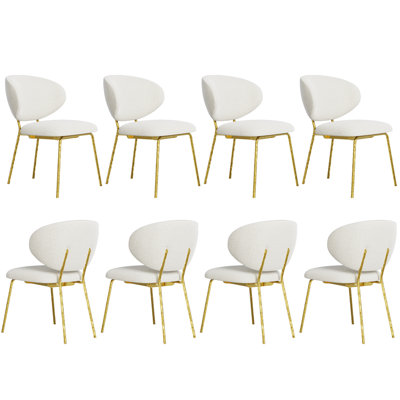 Ensemble de 8 chaises de salle à manger rembourrées blanches et dorées