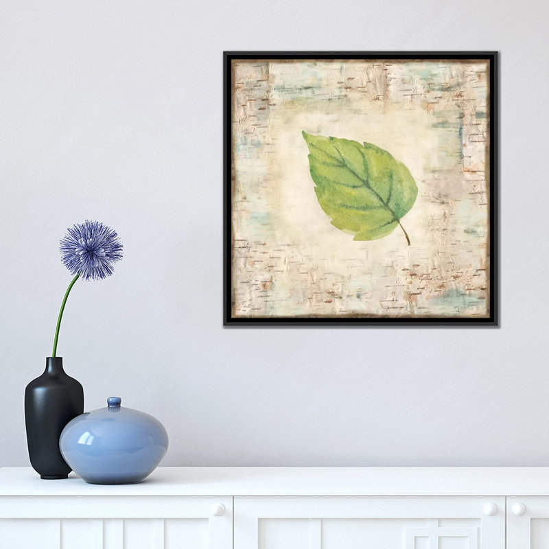 « nature walk leaves iv », impression sur toile, H 18 po x l 18 po x P 1,5 po, Toile avec cadre noir, Pas de tapis