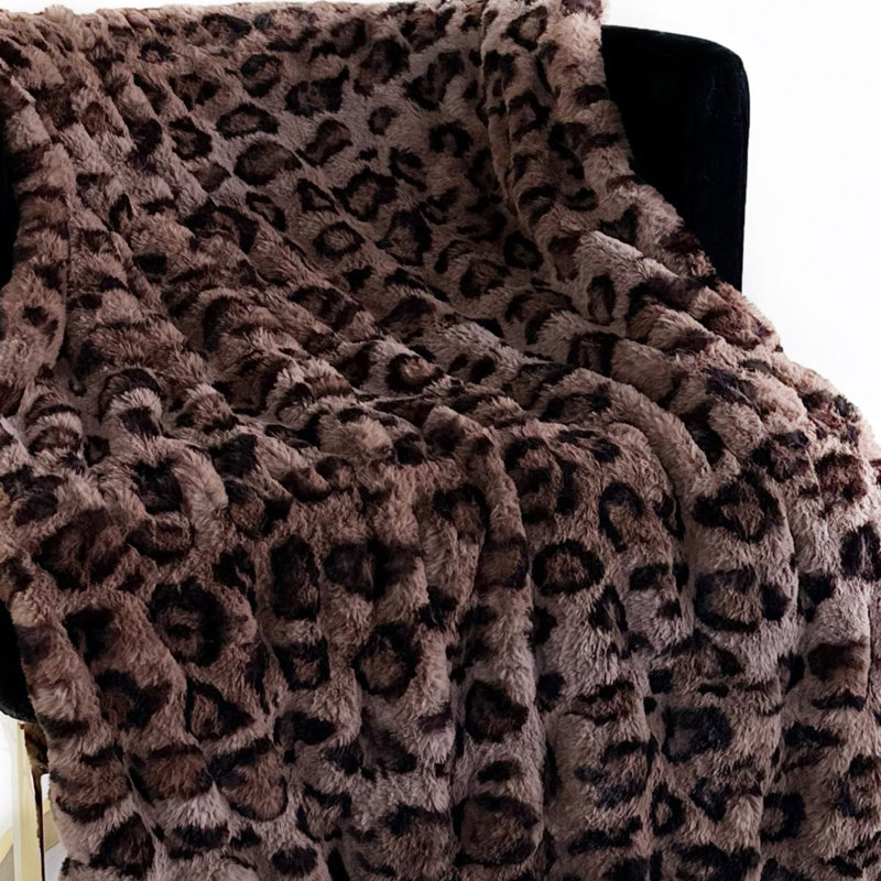 Couverture en fausse fourrure, Brun, L 60 po x L 84 po