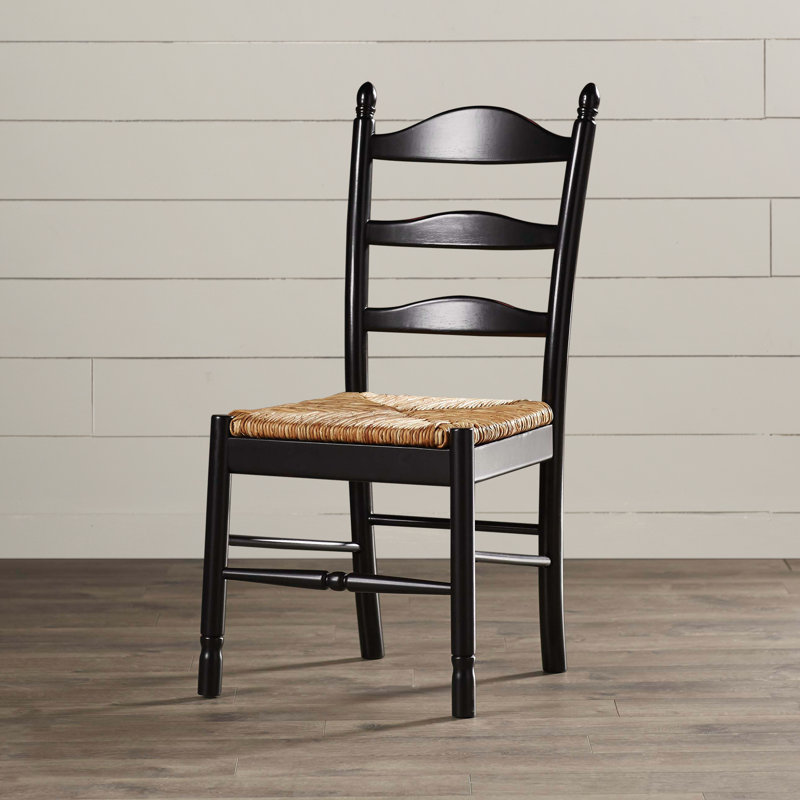 Classic Black 16" Compact Armless Dining Chair with Ladder Back Design, Antique Black