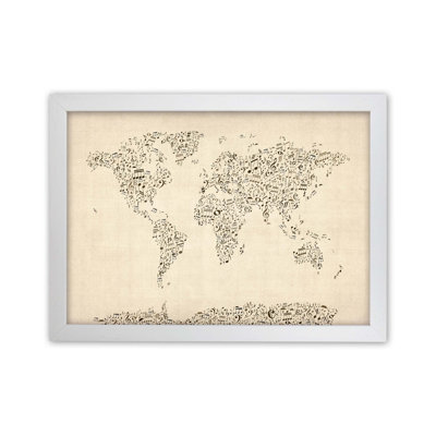 Music Notes Map of the World by Michael Tompsett - 1 Piece Wall Art