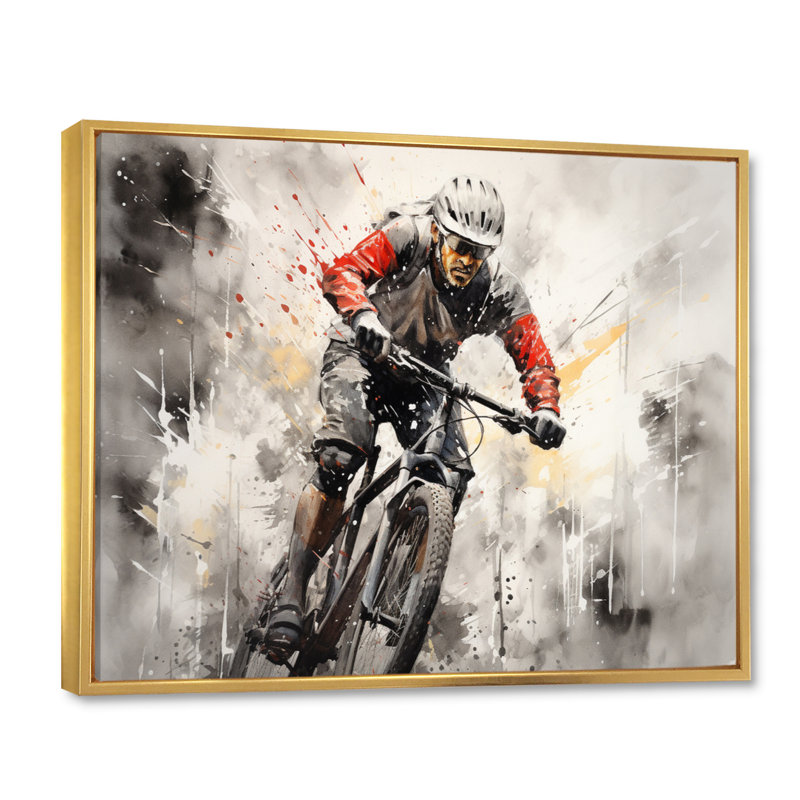 " Bicycle Pedal Power I ", 34" H x 44" W x 1.5" D, Gold Floater Framed