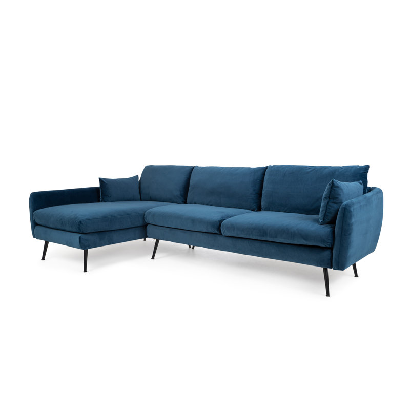 Albany Park 114'' Blue Velvet Mid Century Modern Left Facing Sectional Sofa