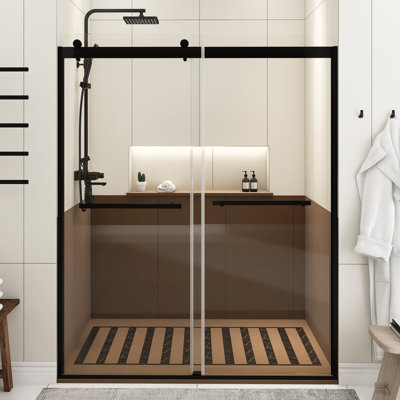 Porte de douche encadrée avec verre transparent l 60 po x H 74 po
